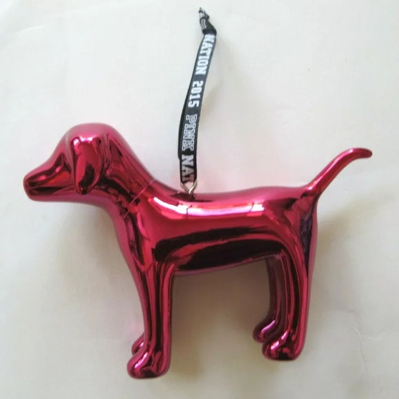 Victoria's Secret PINK Nation Mini Dog Ornament 2015 Metallic Hot Pink Box NEW - Picture 3 of 4